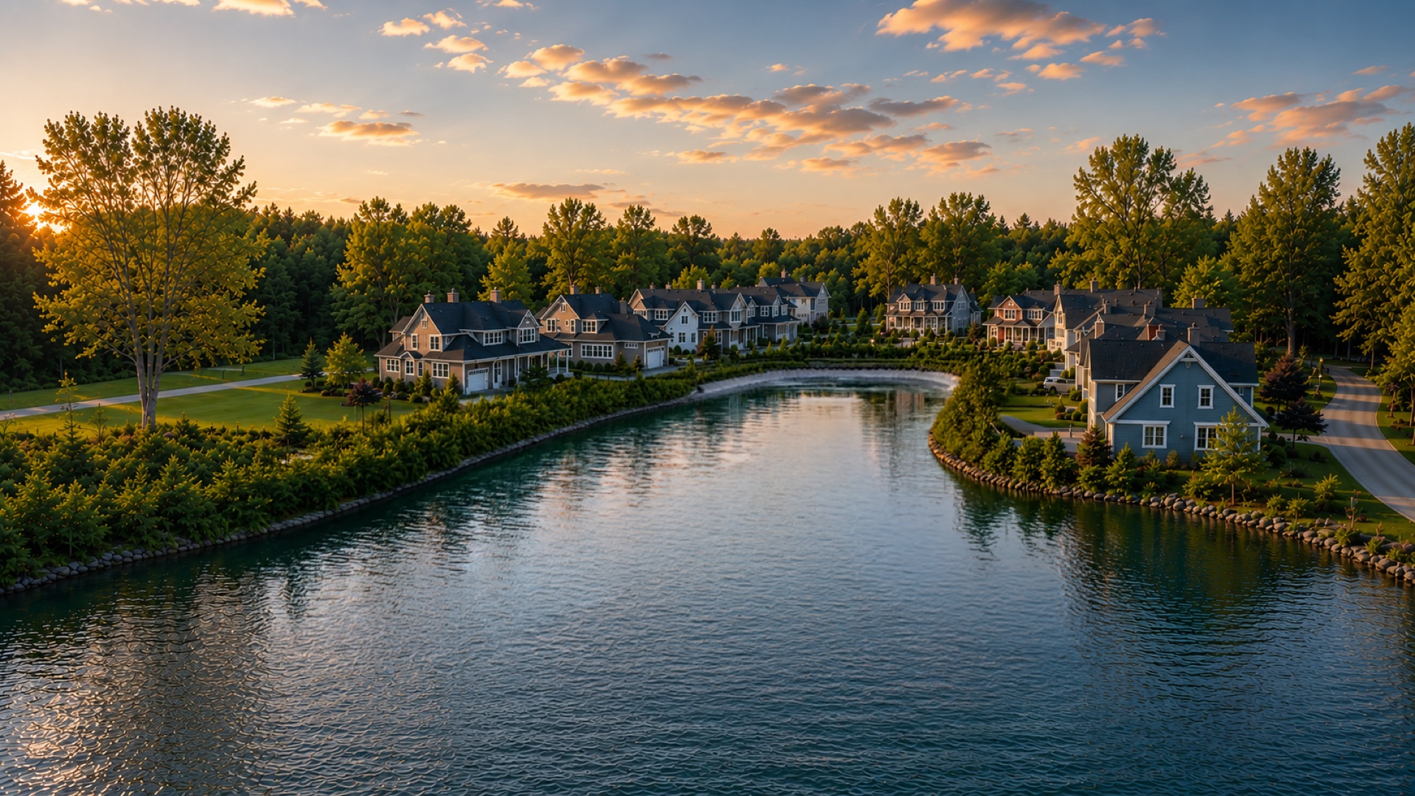 Canal homes at golden hour