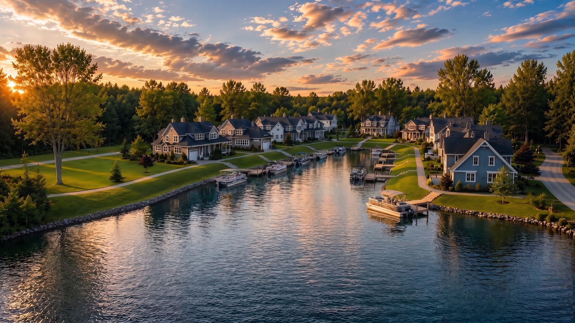 Completed estates with boats at the docks