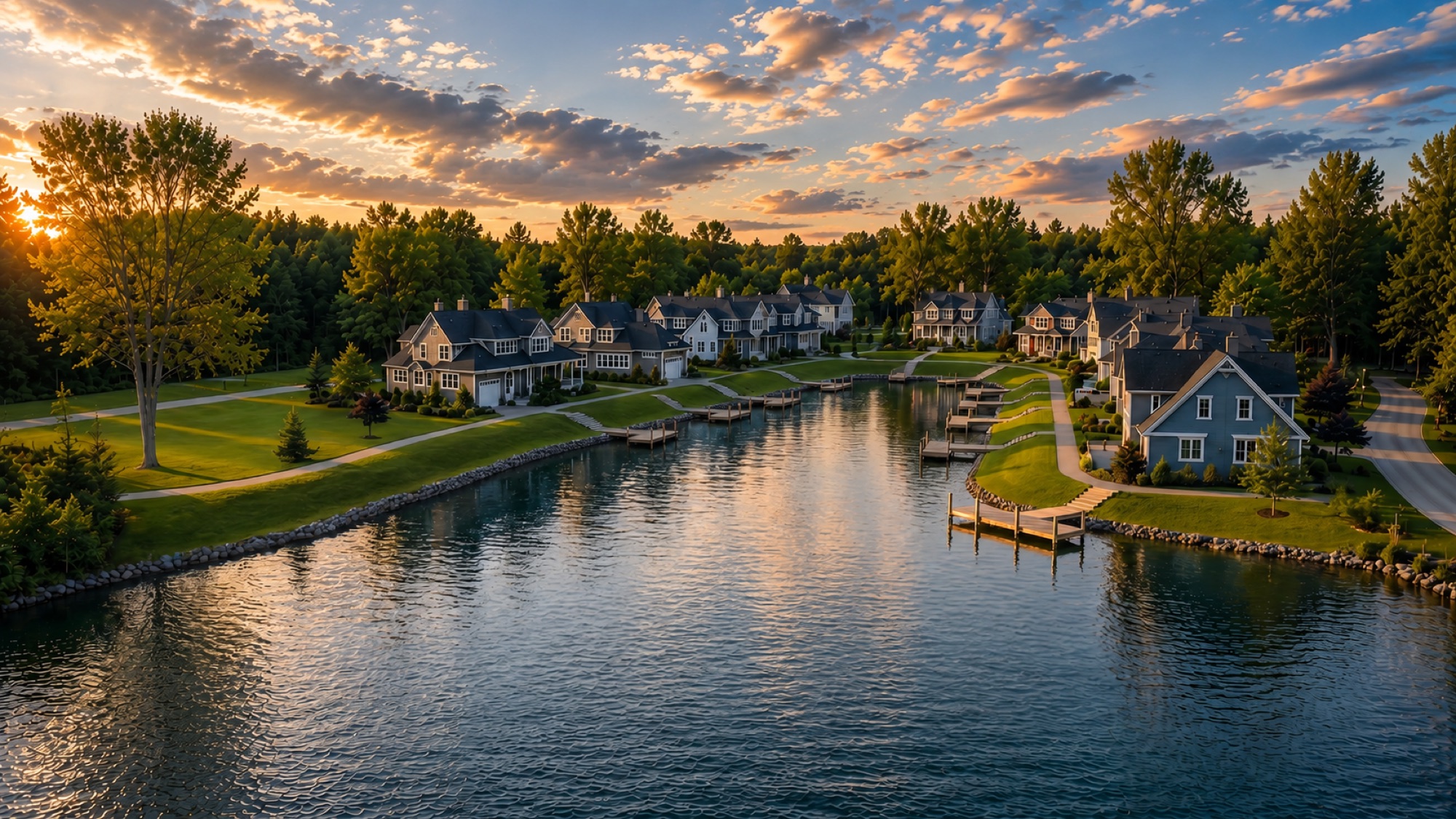 Eleven estate homes with private docks on the cove