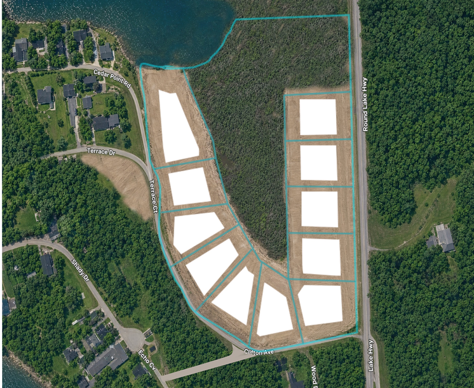 Concept render of the prepared site with surveyed lot lines
