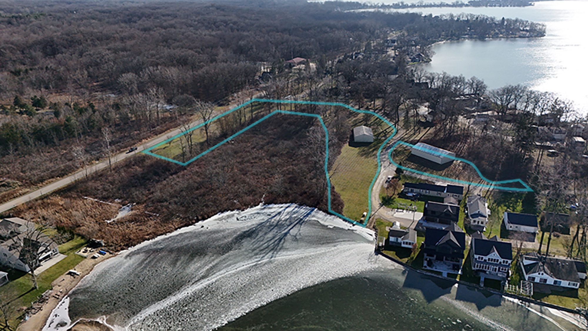 Parcel boundary traced over winter aerial